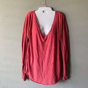 Free People We The Free Coral V-Neck Long Sleeve Top